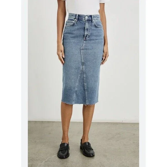Rails Light Blue Denim Midi Skirt - Picture 1 of 9